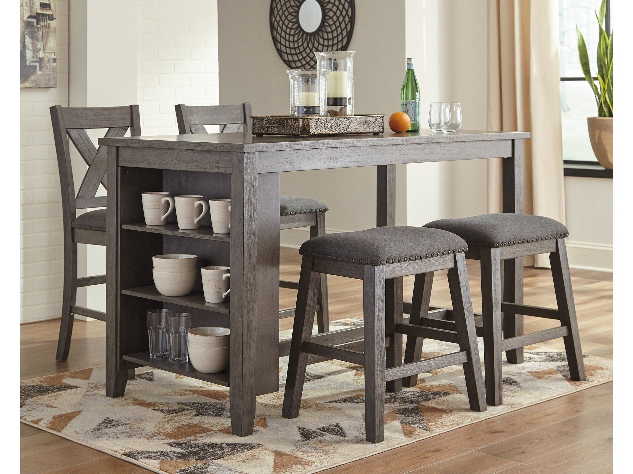 Caitbrook Counter Height Dining Table and 4 Barstools, Gray
