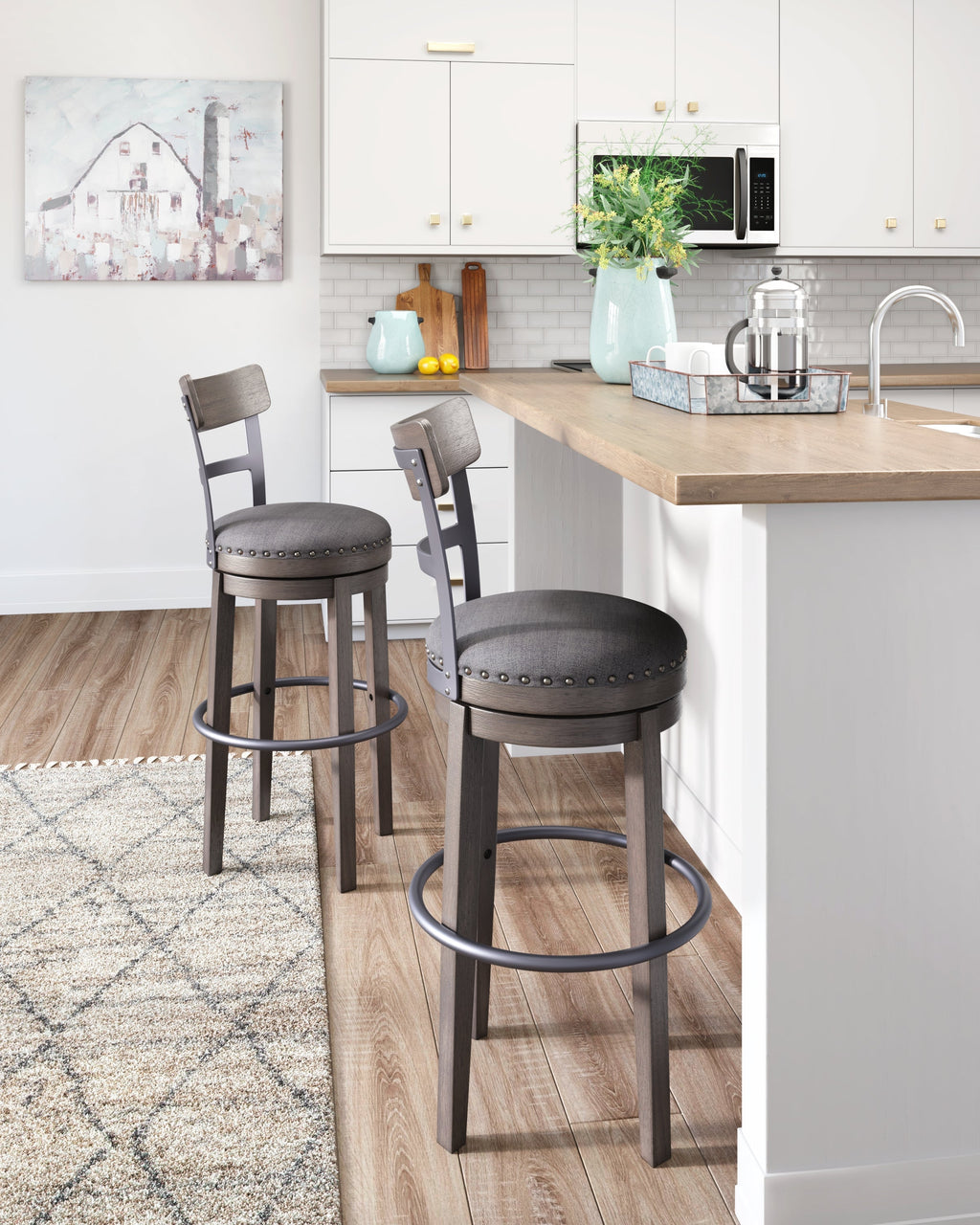 Caitbrook Gray Swivel Bar Height Bar Chair / 1pc