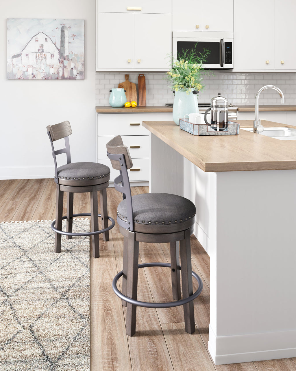 Caitbrook Gray Swivel Counter Height Bar Chair / 1pc