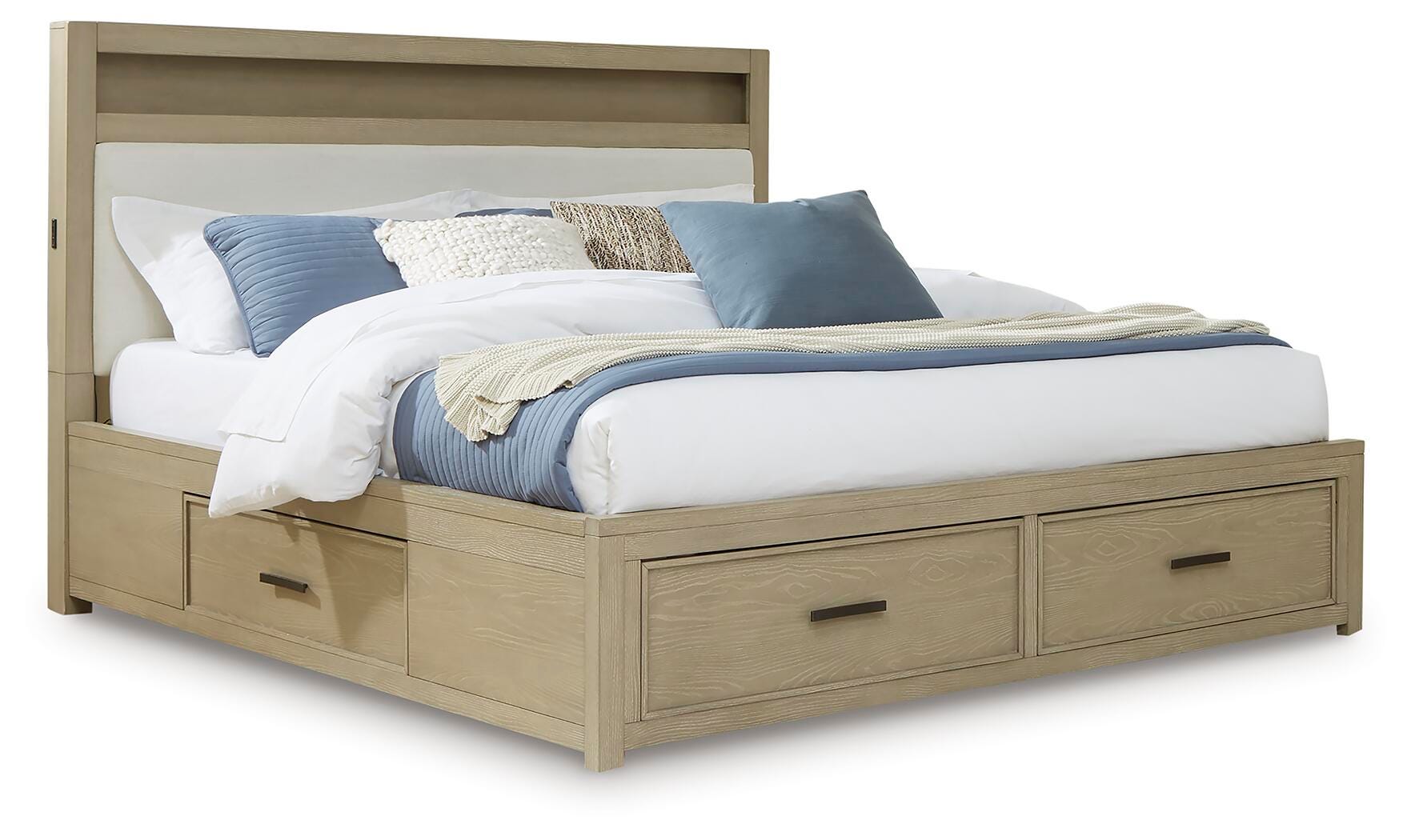 Calmoro Gray Queen Bookcase Bed, Dresser and Mirror