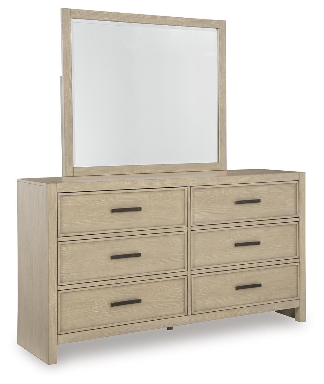 Calmoro Gray Queen Bookcase Bed, Dresser and Mirror