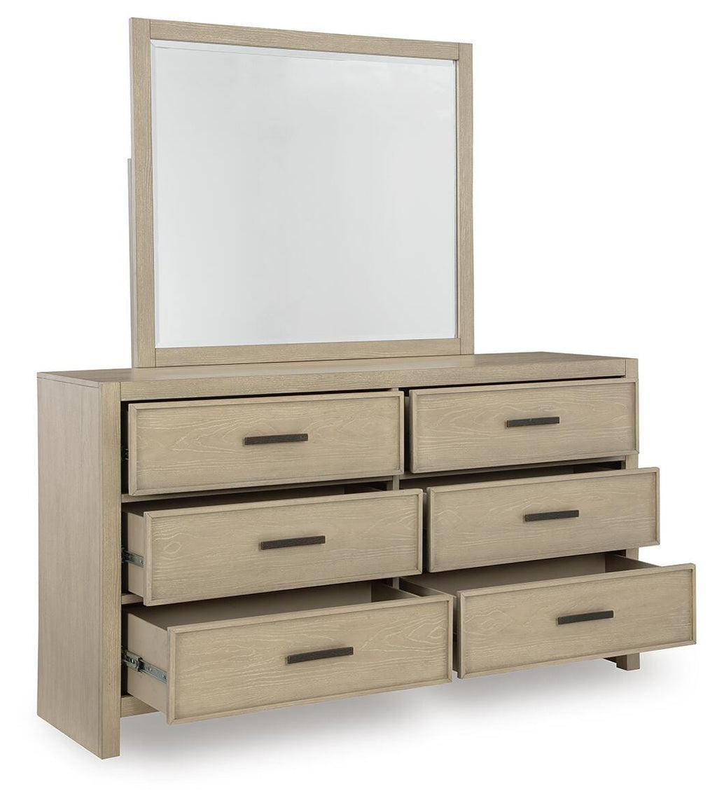 Calmoro Gray Queen Bookcase Bed, Dresser and Mirror