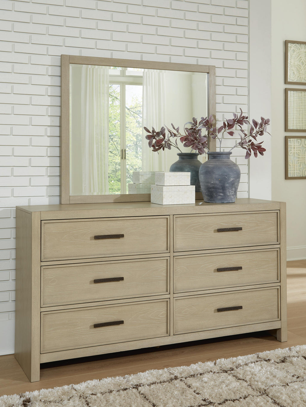 Calmoro Gray Queen Bookcase Bed, Dresser and Mirror
