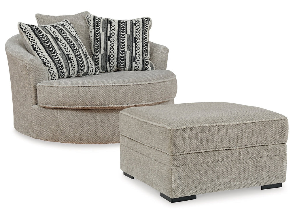 Calnita Sisal Oversized Swivel Chair and Ottoman
