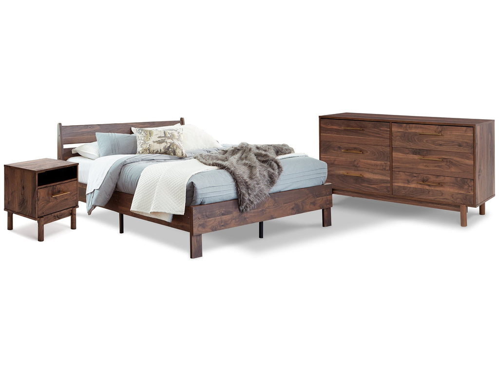 Calverson Mocha Queen Panel Platform Bed with Dresser and Nightstand