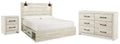 Cambeck Brown/Whitewash King Panel Storage Bed, Dresser and Nightstand