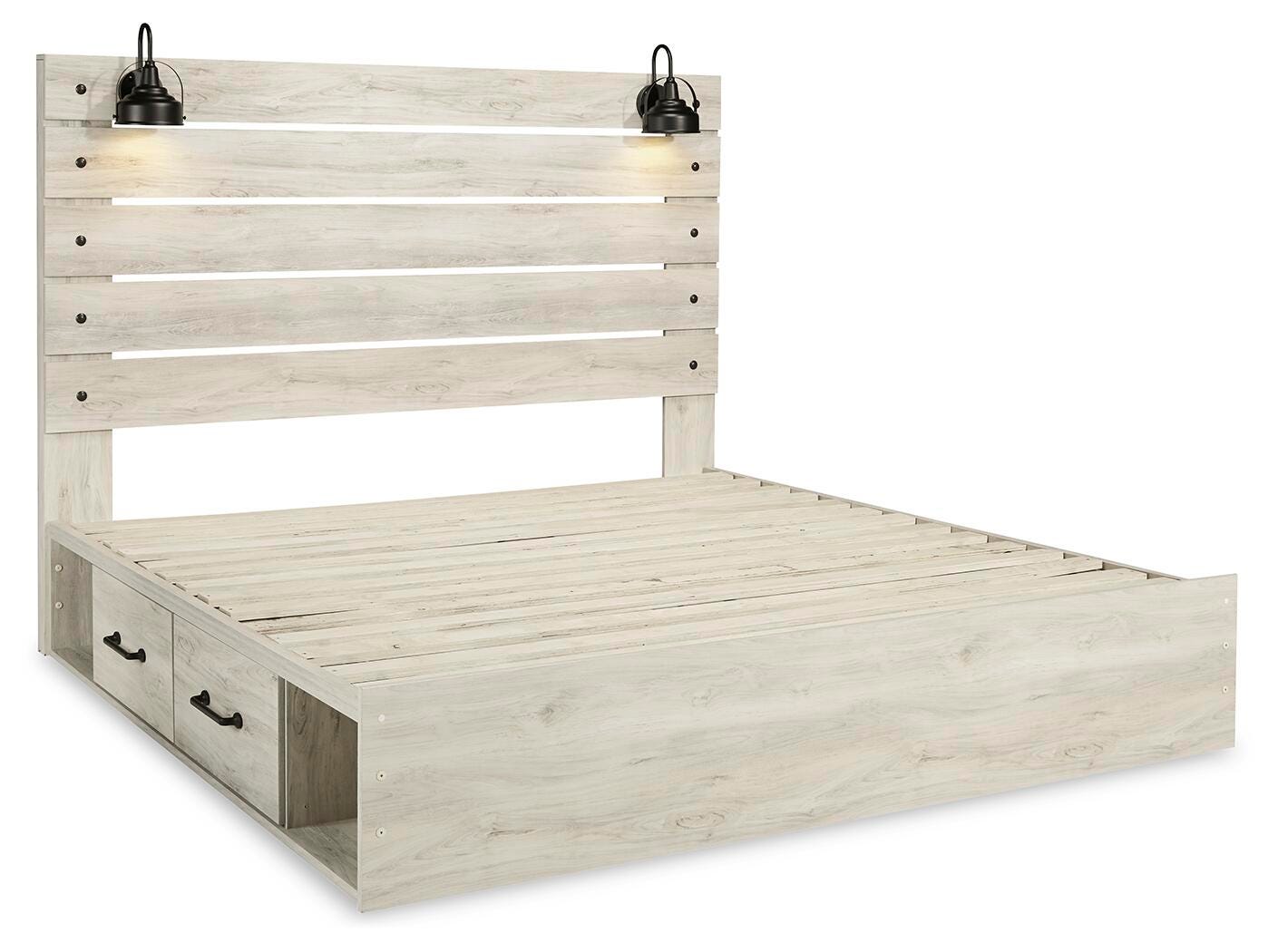 Cambeck Brown/Whitewash King Panel Storage Bed, Dresser and Nightstand