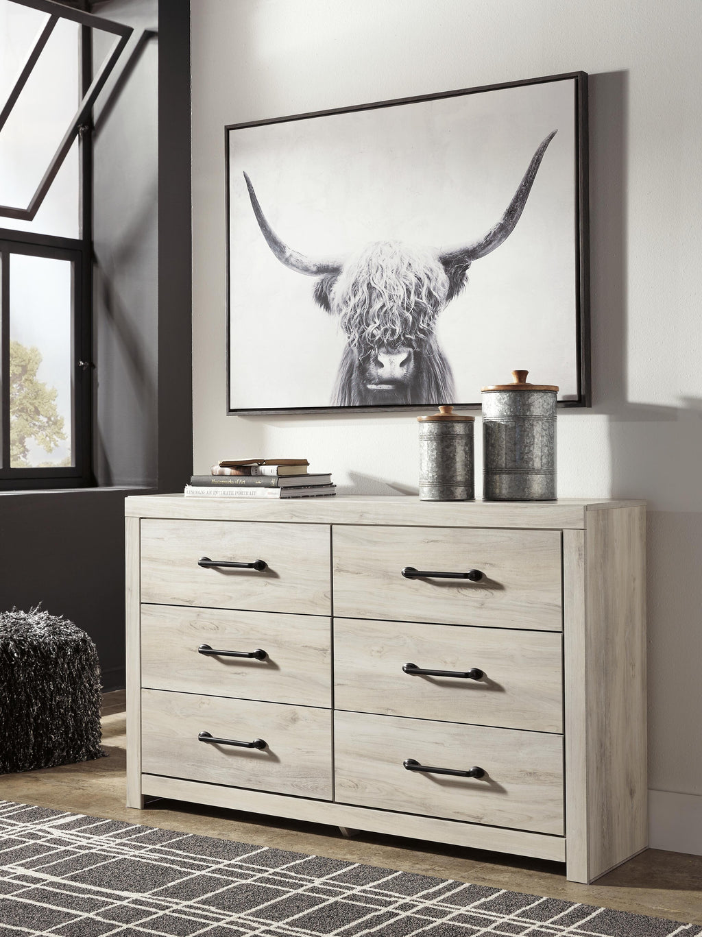 Cambeck Brown/Whitewash King Panel Storage Bed, Dresser and Nightstand