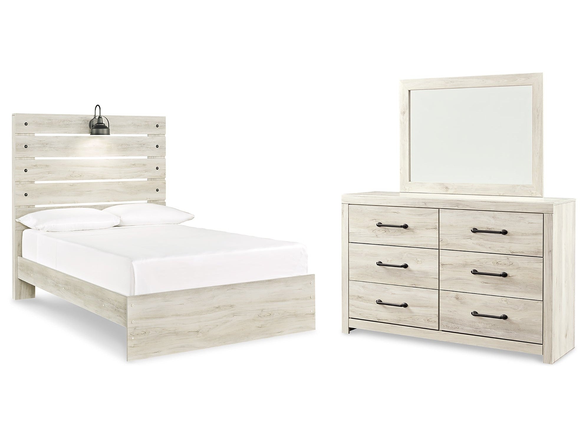 Cambeck Whitewash Full Panel Bed, Dresser and Mirror