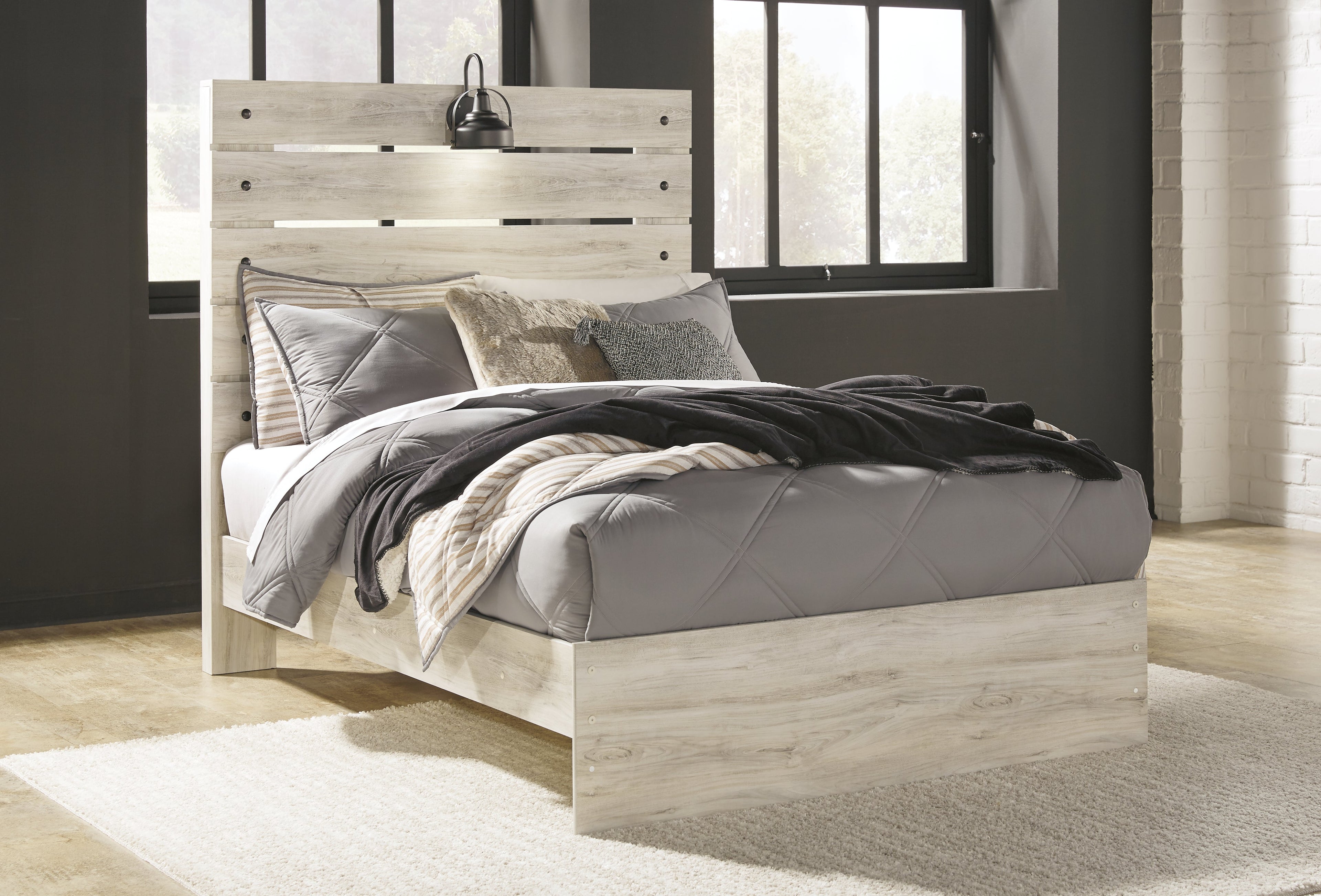Cambeck Whitewash Full Panel Bed, Dresser and Mirror