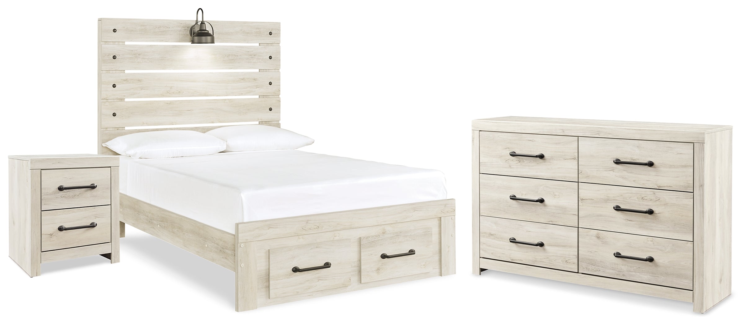 Cambeck Whitewash Full Panel Bed, Dresser and Nightstand
