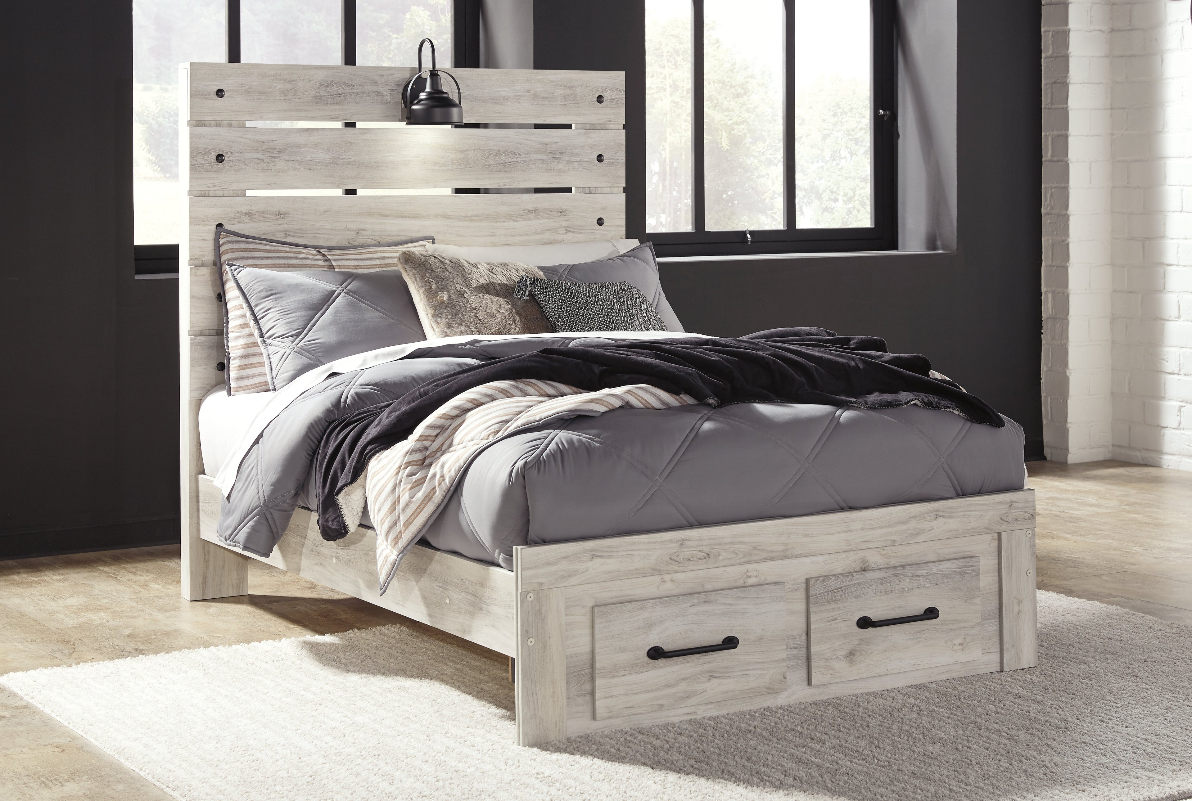 Cambeck Whitewash Full Panel Bed, Dresser and Nightstand
