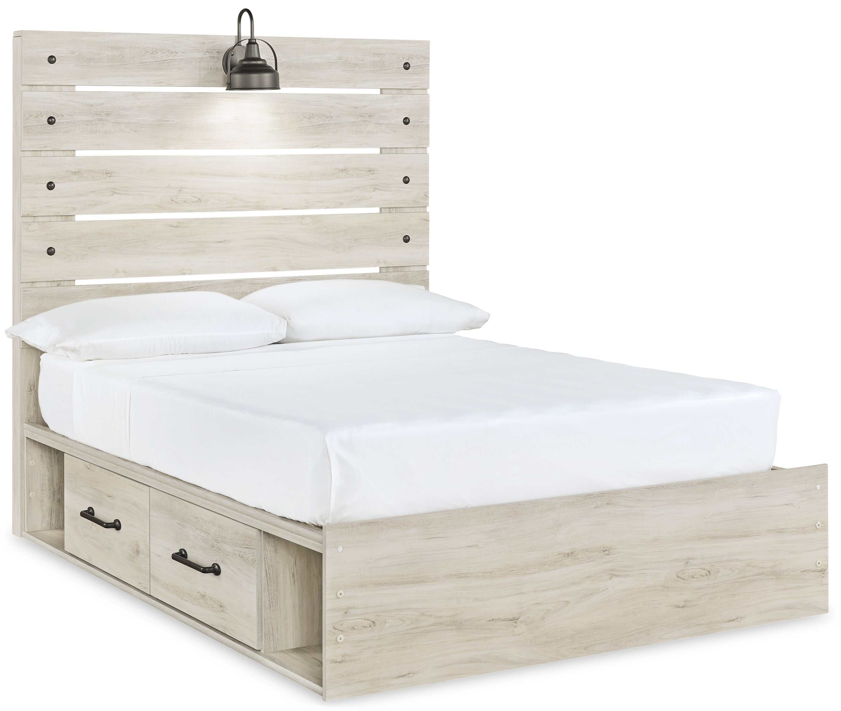 Cambeck Whitewash Full Panel Bed w/ 4 Storage Drawers
