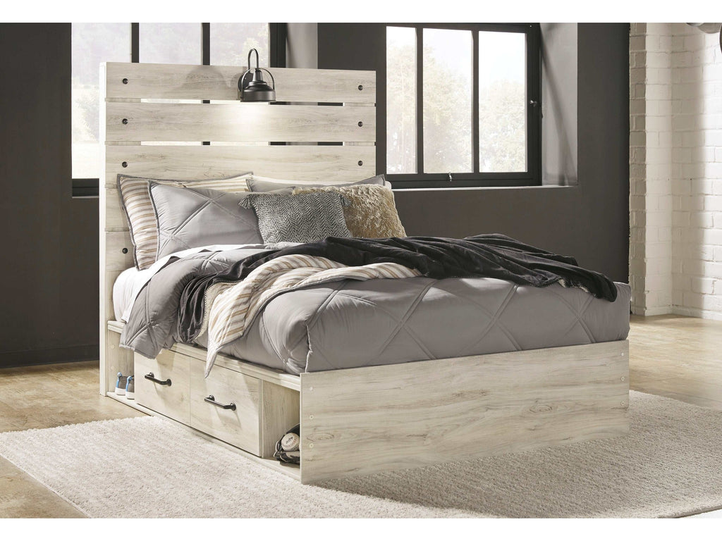 Cambeck Whitewash Full Panel Bed w/ 4 Storage Drawers
