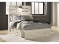 Cambeck Whitewash Full Panel Bed w/ 4 Storage Drawers