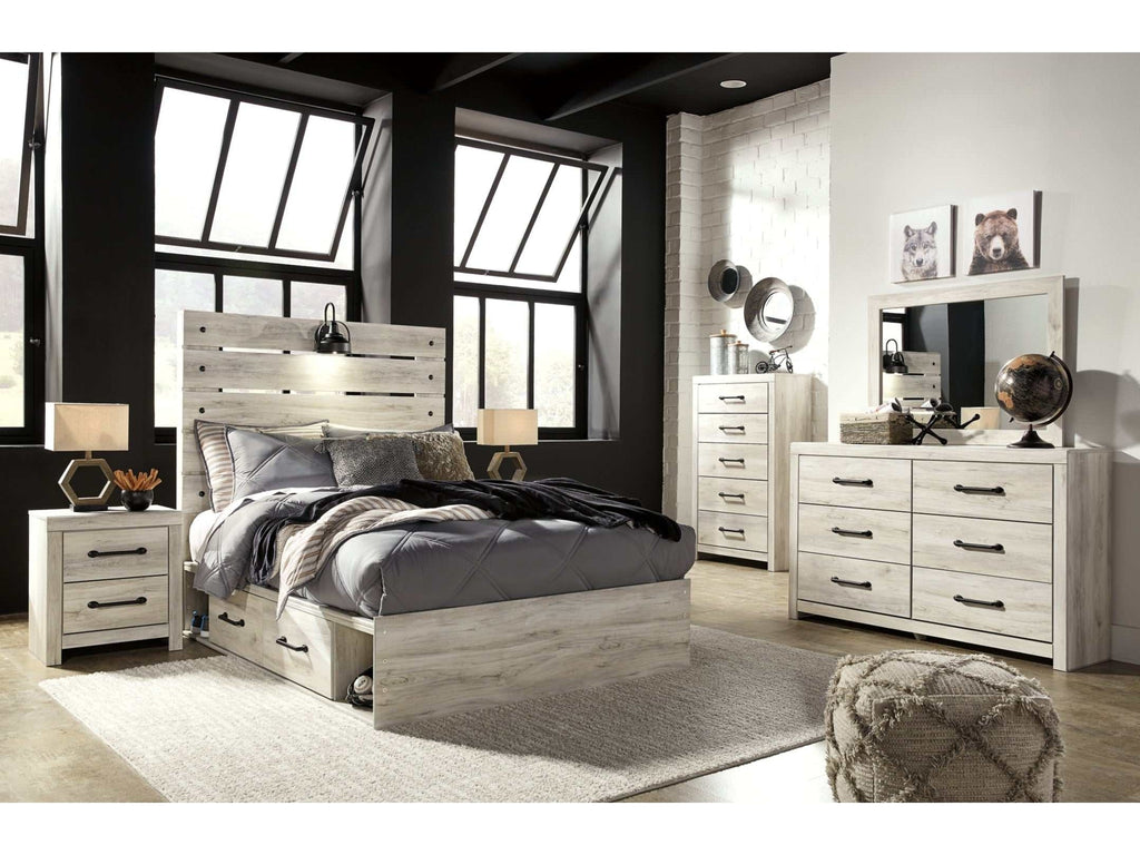Cambeck Whitewash Full Panel Bedroom Set w/ 2 Storage Drawers