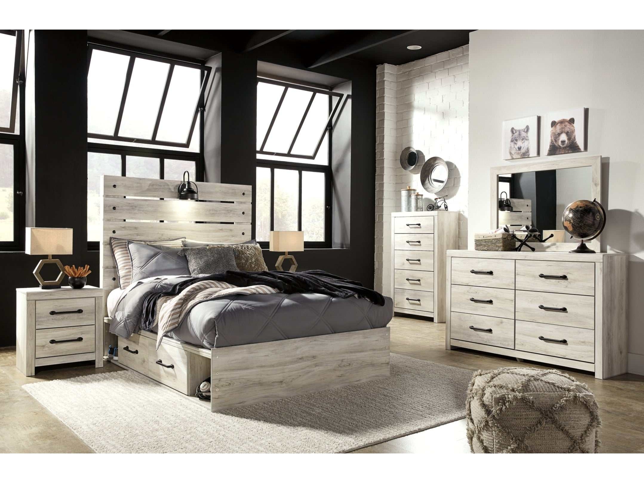 Cambeck Whitewash Full Panel Bedroom Set w/ 2 Storage Drawers