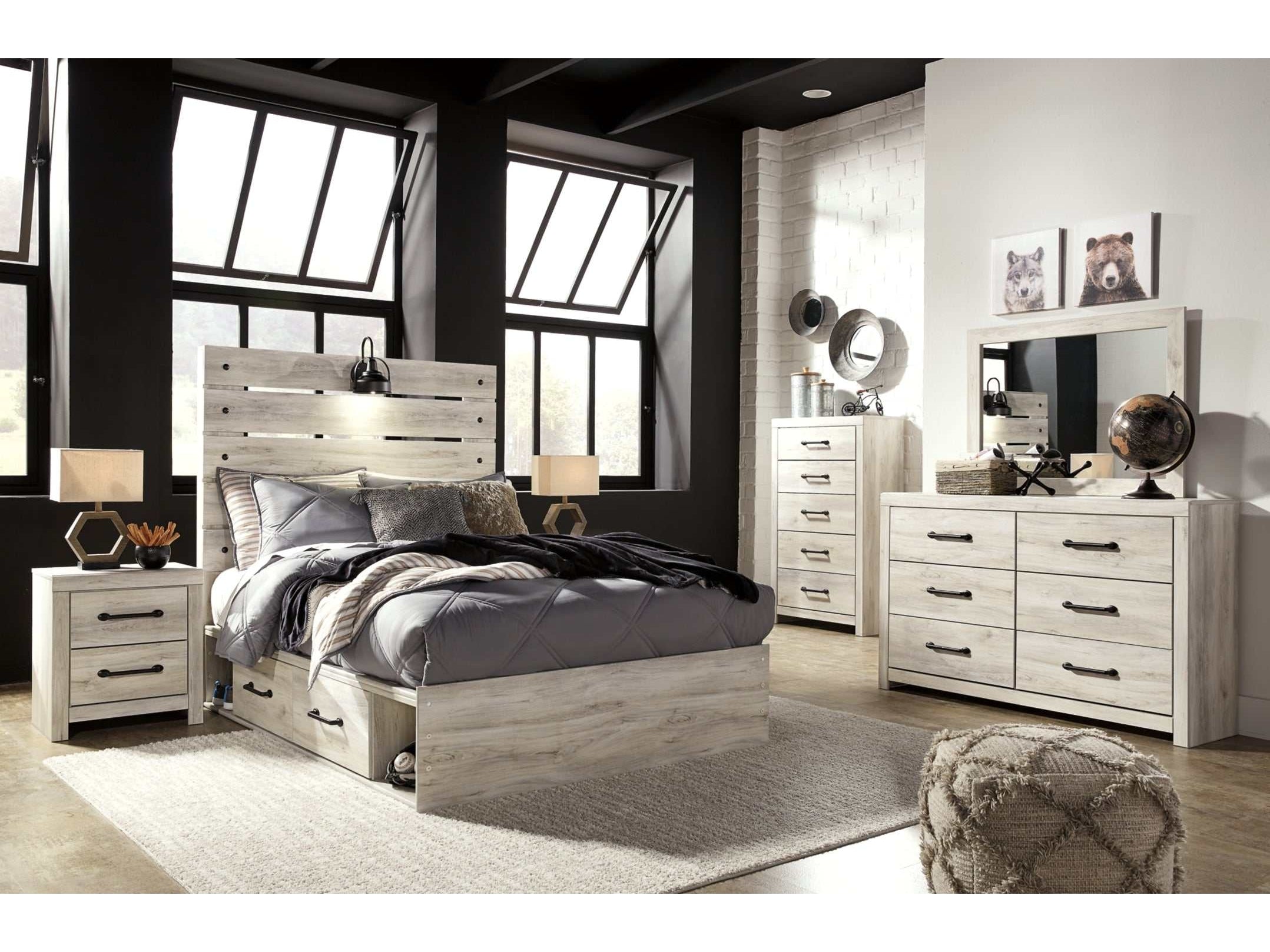 Cambeck Whitewash Full Panel Bedroom Set w/ 4 Storage Drawers