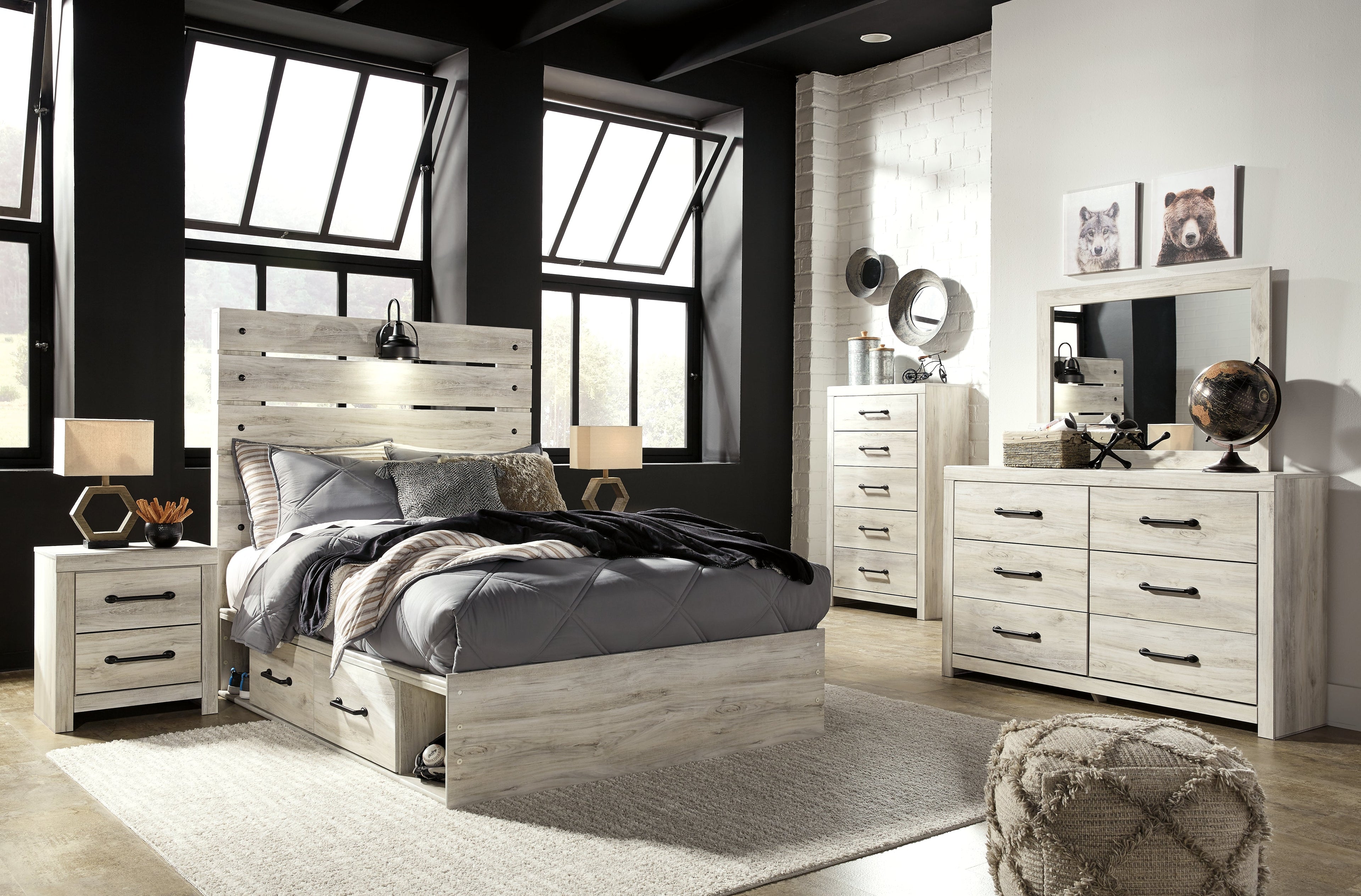 Cambeck Whitewash Full Panel Storage Bedroom Set