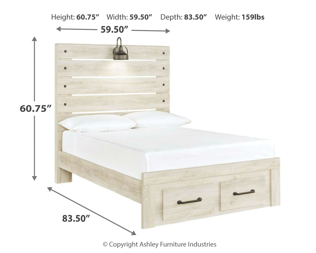 Cambeck Whitewash Full Panel Youth Bed with 2 Storage Drawers