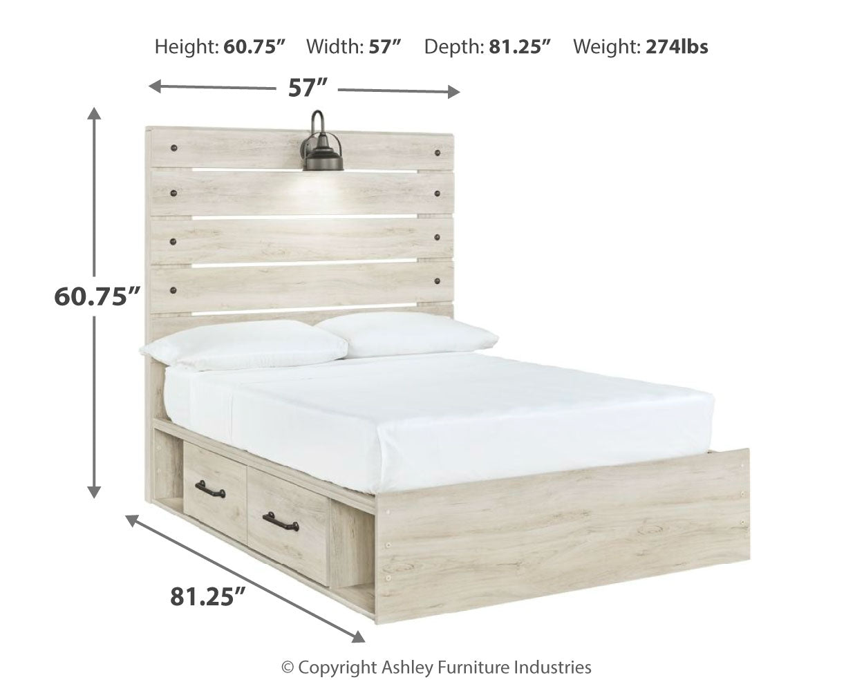 Cambeck Whitewash Full Panel Youth Bed with 4 Storage Drawers