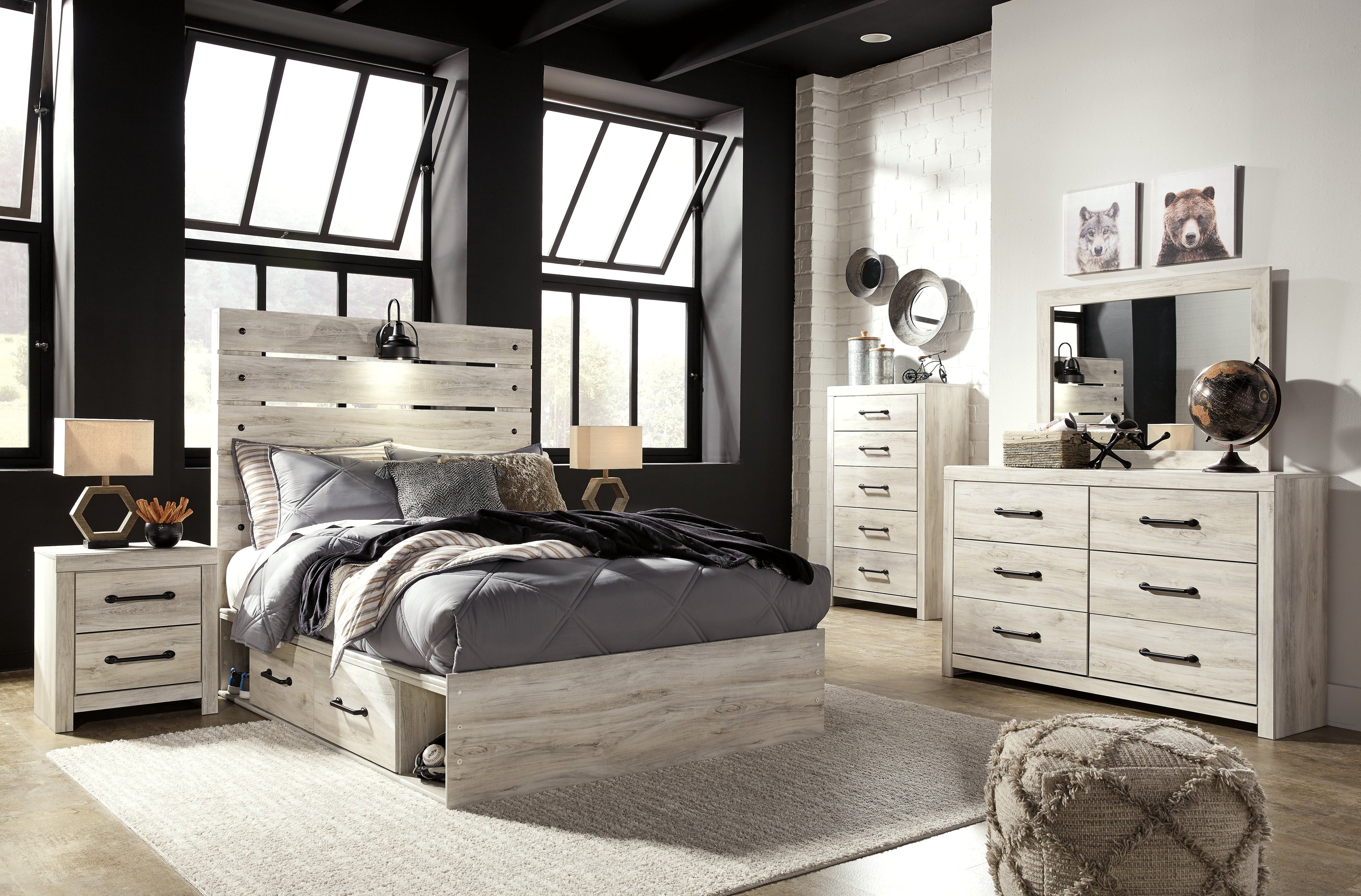 Cambeck Whitewash Full Panel Youth Bed with 4 Storage Drawers