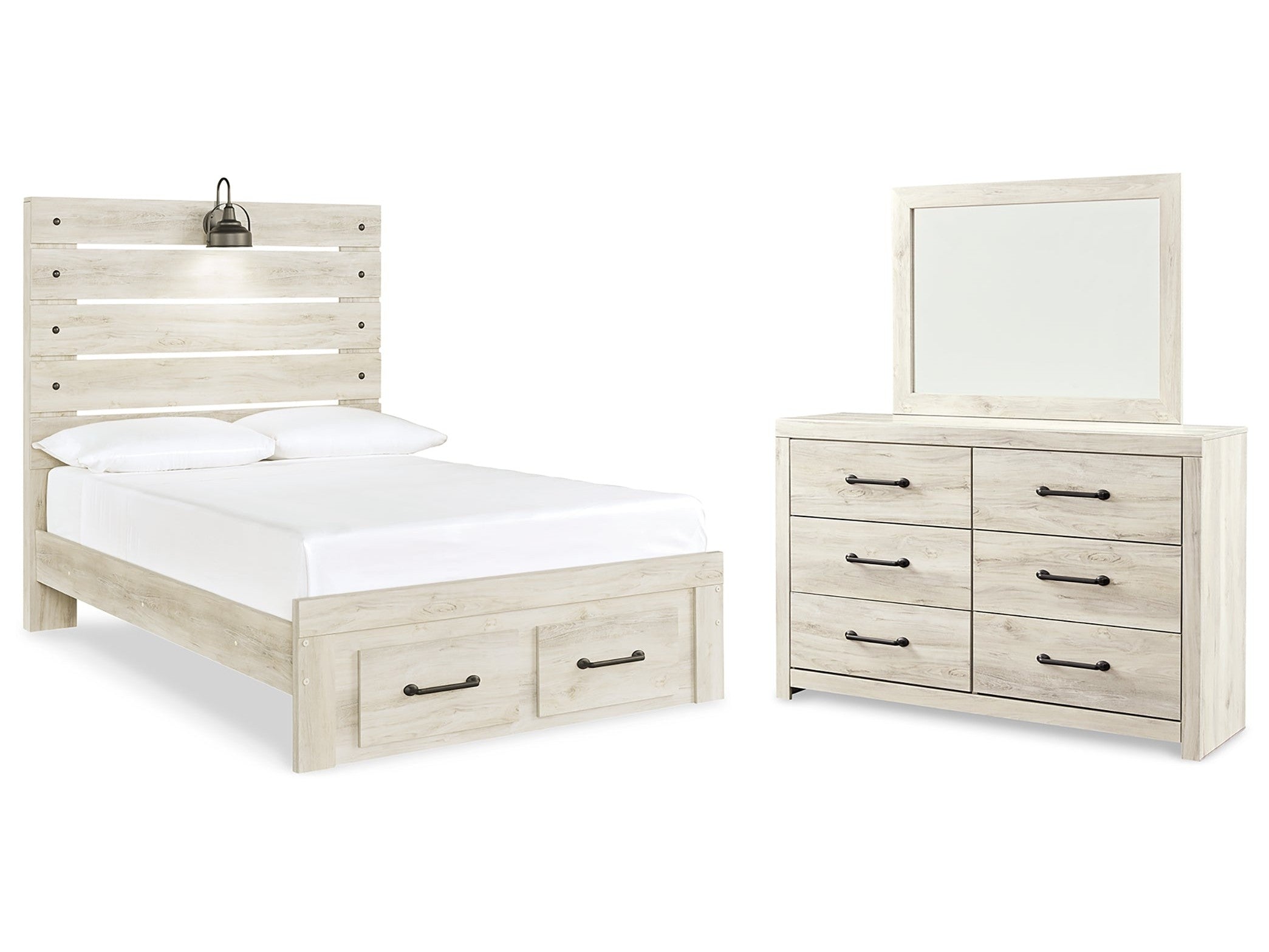 Cambeck Whitewash Full Storage Bed, Dresser and Mirror