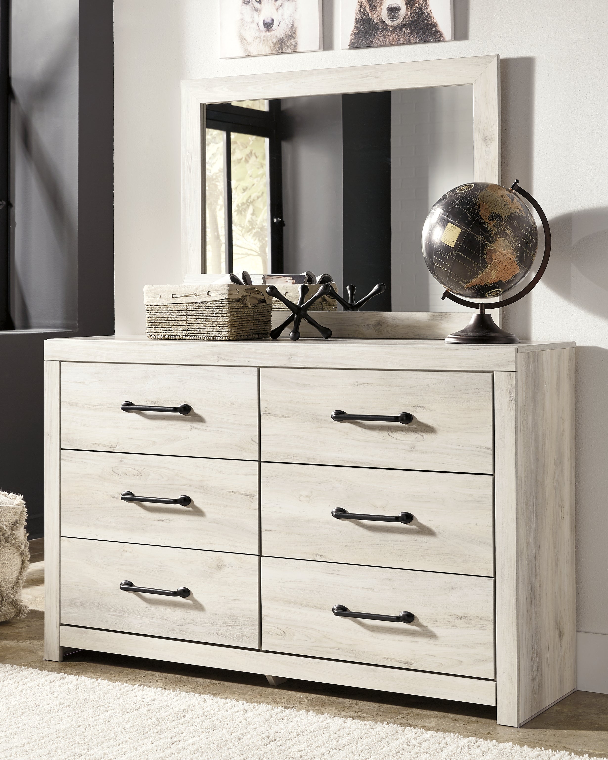 Cambeck Whitewash Full Storage Bed, Dresser and Mirror