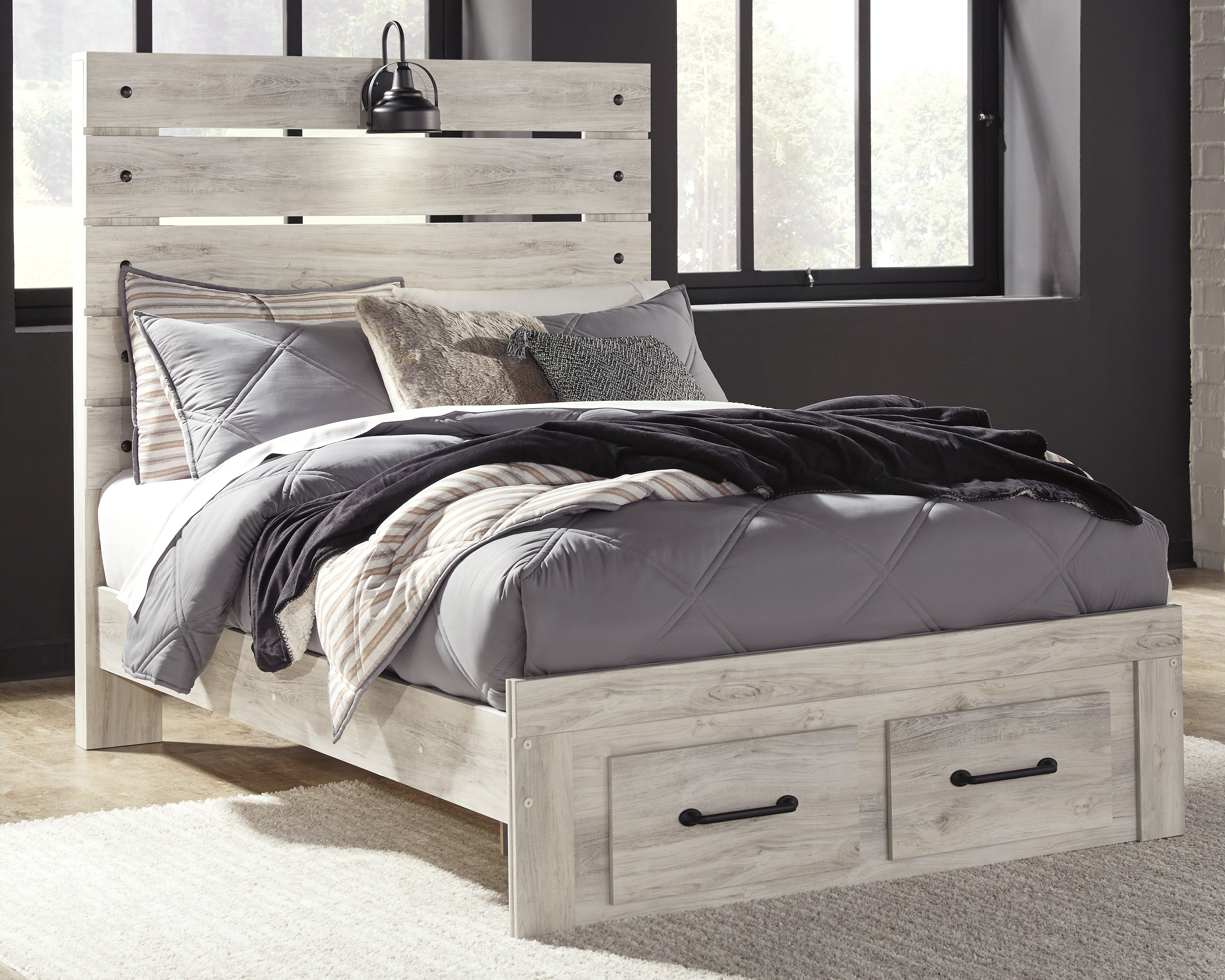 Cambeck Whitewash Full Storage Bed, Dresser and Mirror
