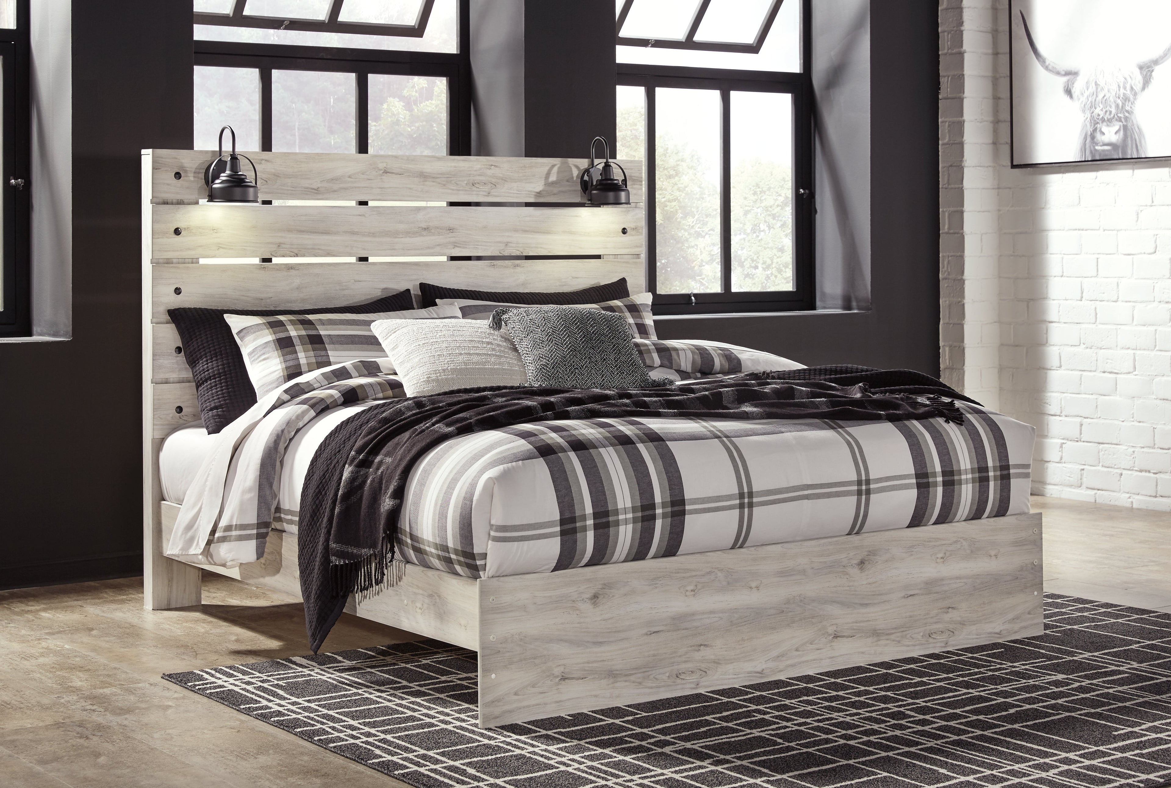 Cambeck Whitewash King Panel Bed, Dresser, Mirror and 2 Nightstands