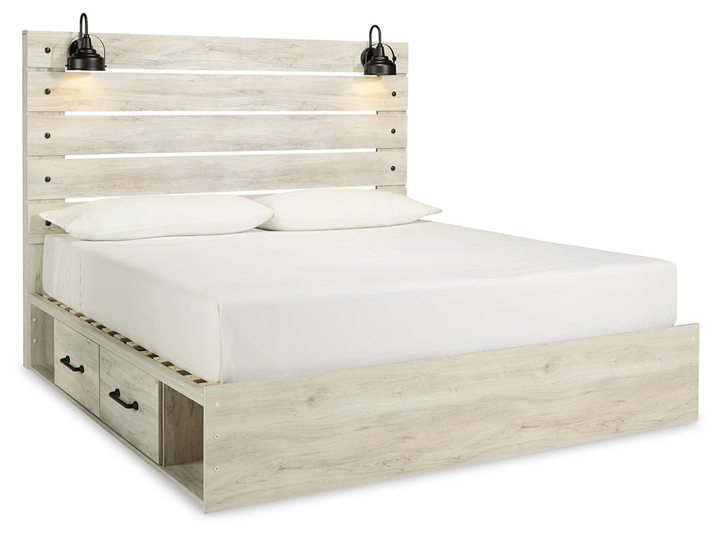 Cambeck Whitewash King Panel Bed with 4 Storage Drawers