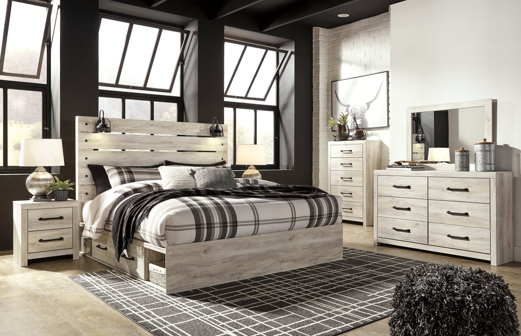 Cambeck Whitewash King Panel Bed with 4 Storage Drawers