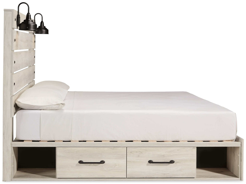 Cambeck Whitewash King Panel Bedroom Set w/ 2 Storage Drawers
