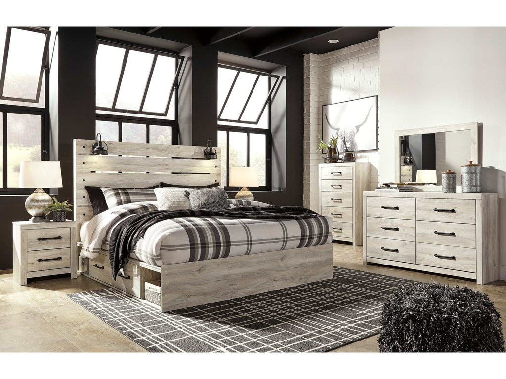 Cambeck Whitewash King Panel Bedroom Set w/ 2 Storage Drawers
