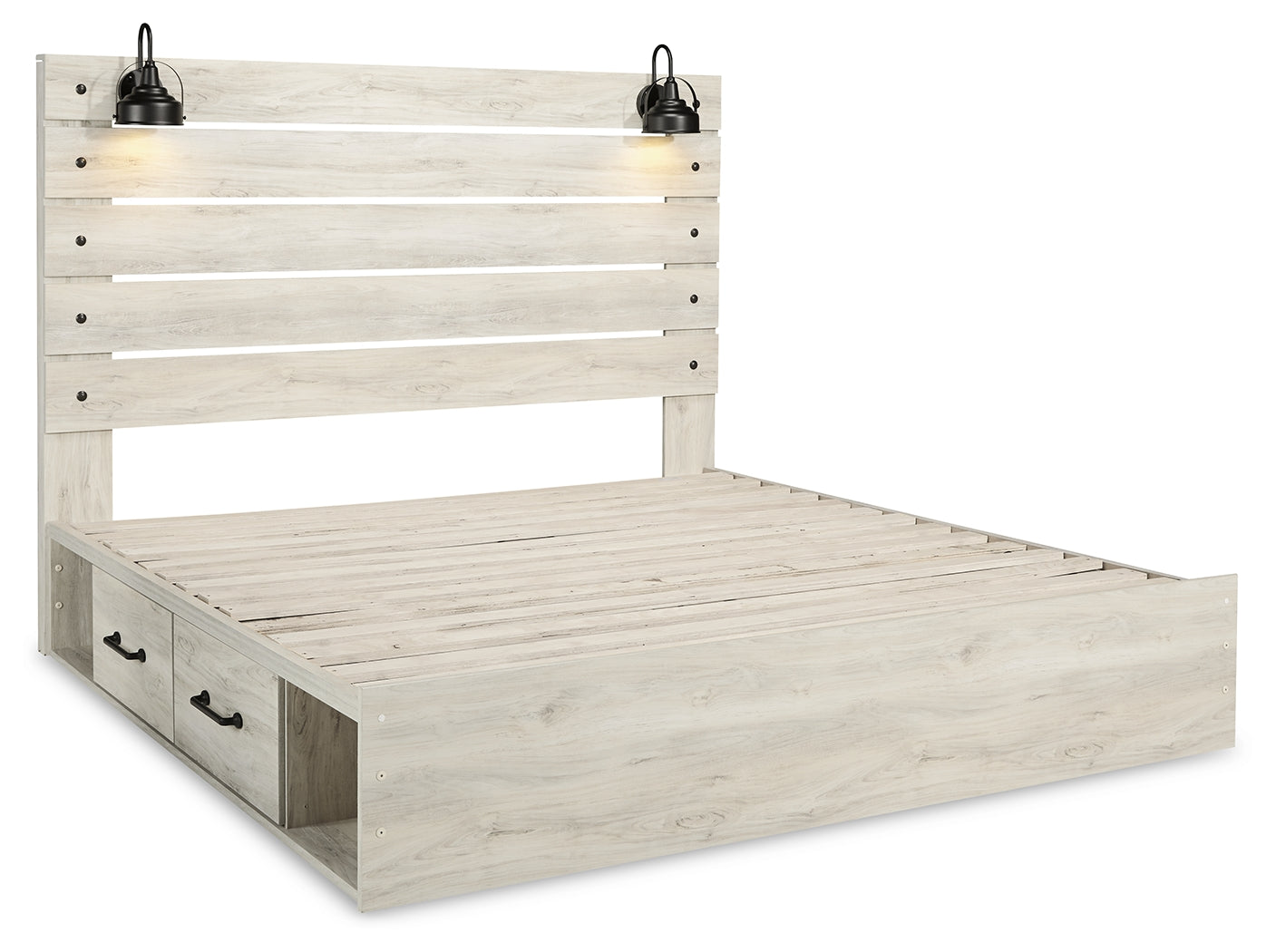 Cambeck Whitewash King Panel Storage Bed, Dresser, Mirror, Chest and Nightstand