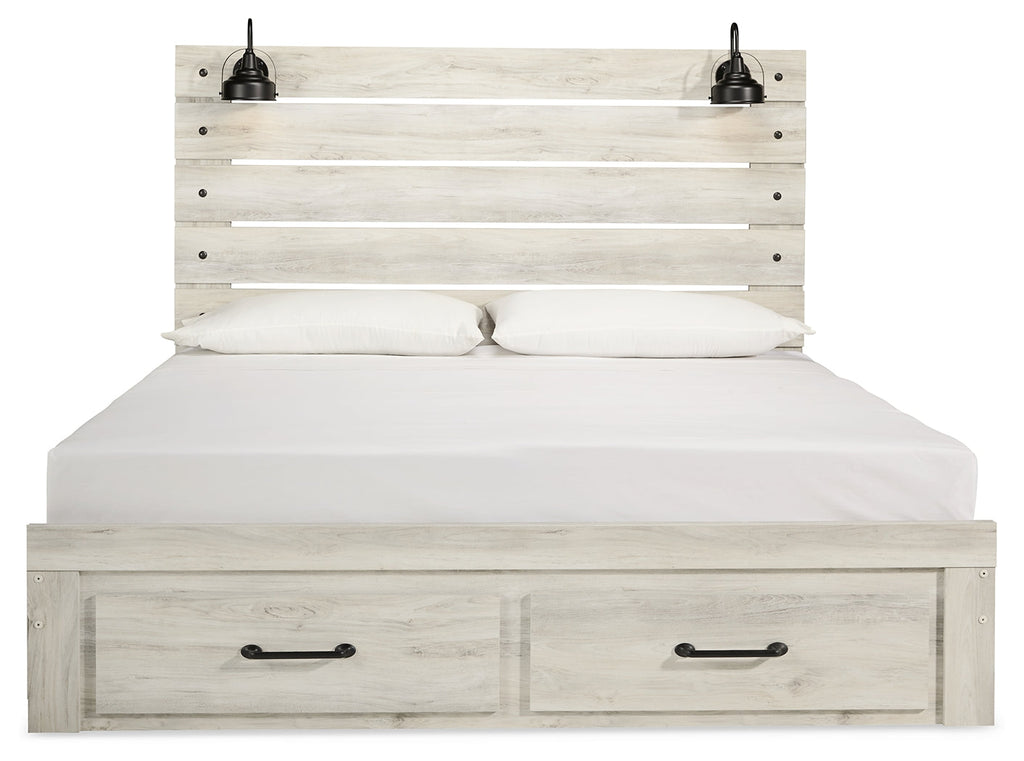 Cambeck Whitewash King Panel Storage Bed, Dresser, Mirror and Nightstand
