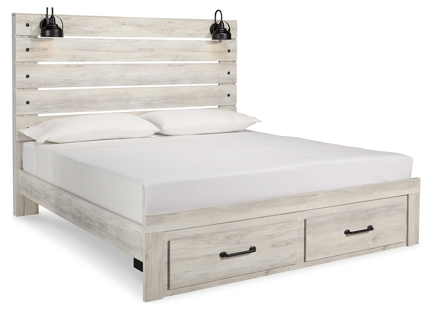 Cambeck Whitewash King Panel Storage Bed, Dresser, Mirror and Nightstand