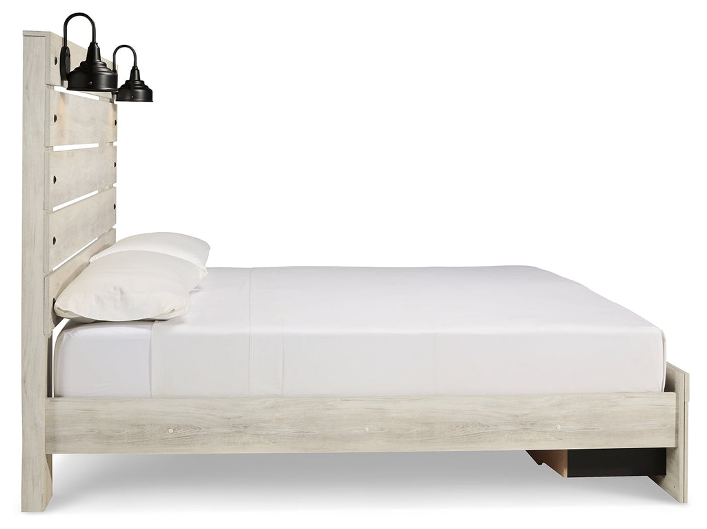 Cambeck Whitewash King Panel Storage Bed, Dresser, Mirror and Nightstand