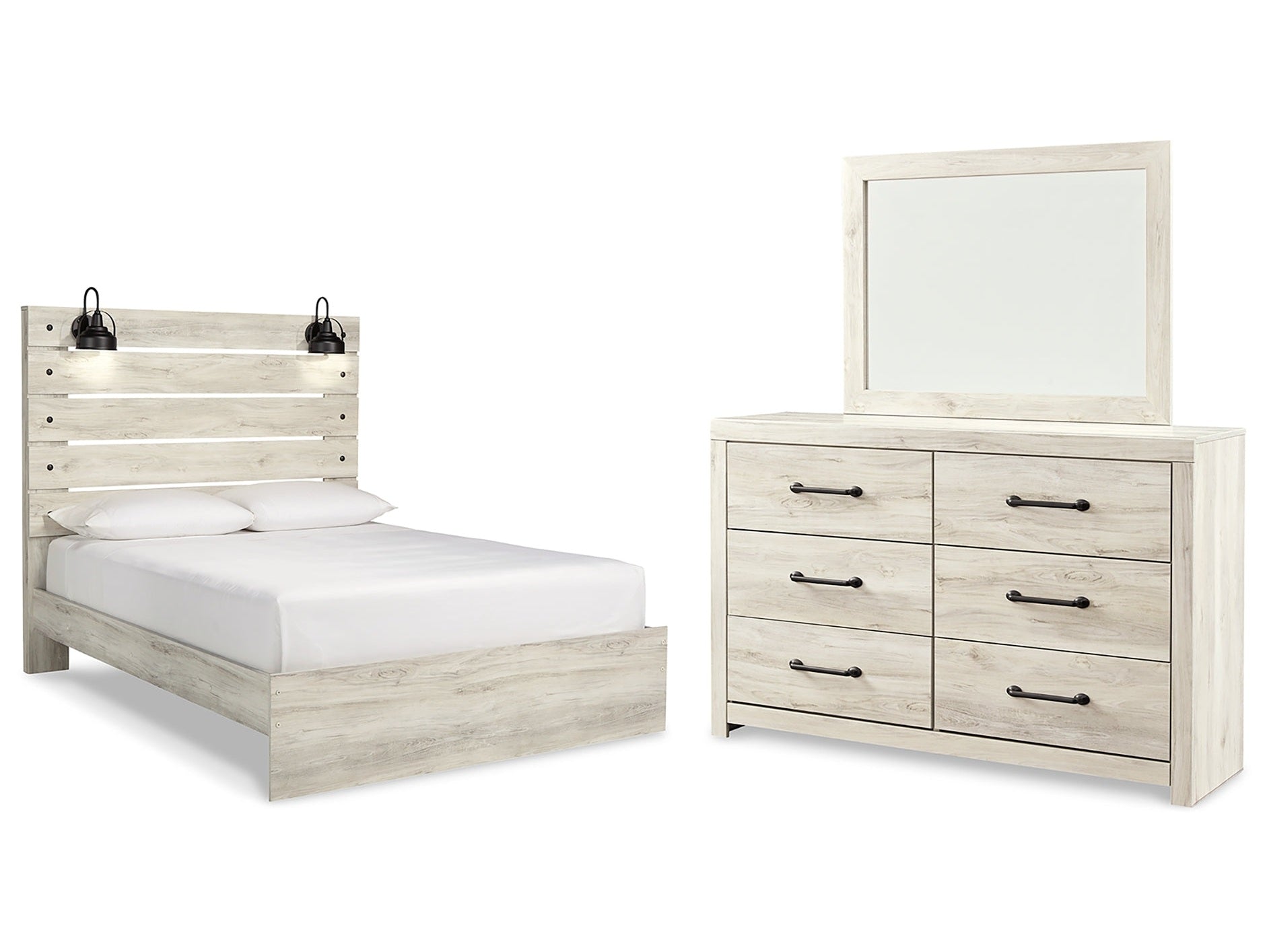 Cambeck Whitewash Queen Panel Bed, Dresser and Mirror