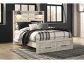 Cambeck Whitewash Queen Panel Bed w/ 2 FB Storage Drawers