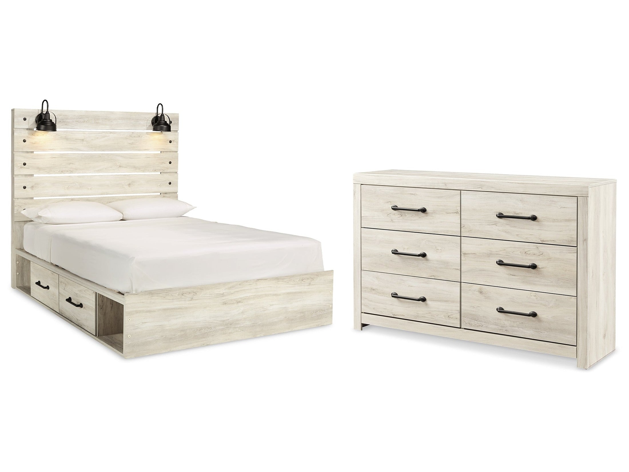 Cambeck Whitewash Queen Panel Bedroom Set with Storage and Dresser