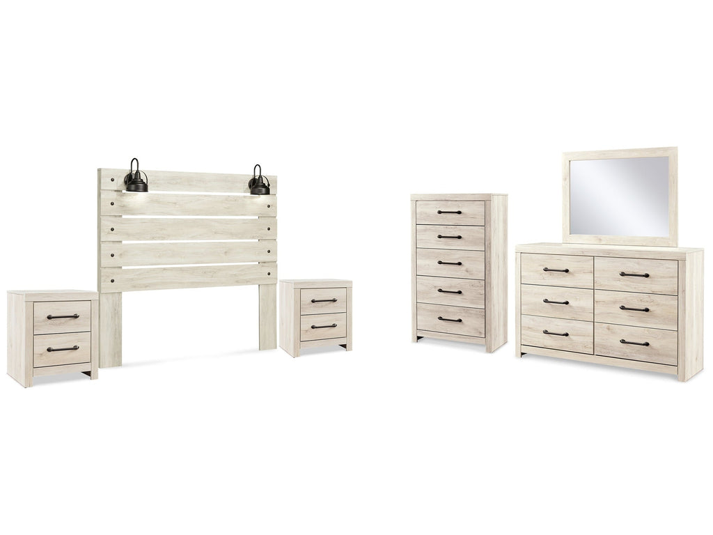 Cambeck Whitewash Queen Panel Headboard, Dresser, Mirror, Chest and 2 Nightstands