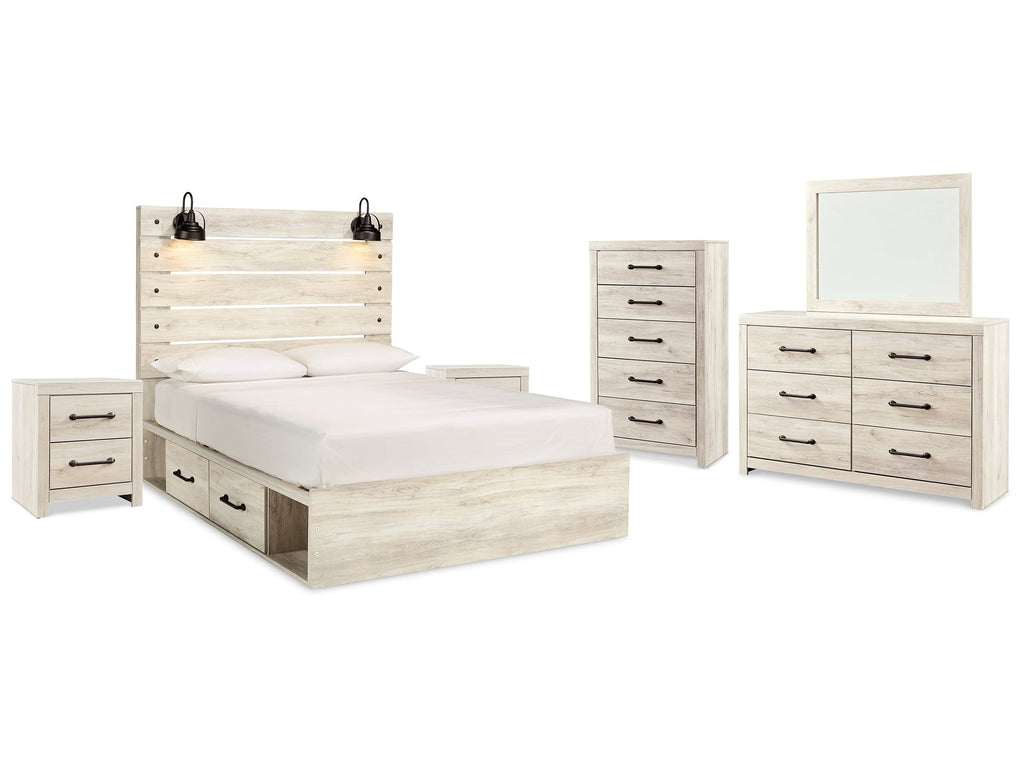 Cambeck Whitewash Queen Panel Storage Bed & Dresser & Mirror & Chest & 2 Nightstands