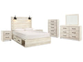 Cambeck Whitewash Queen Panel Storage Bed & Dresser & Mirror & Chest & 2 Nightstands