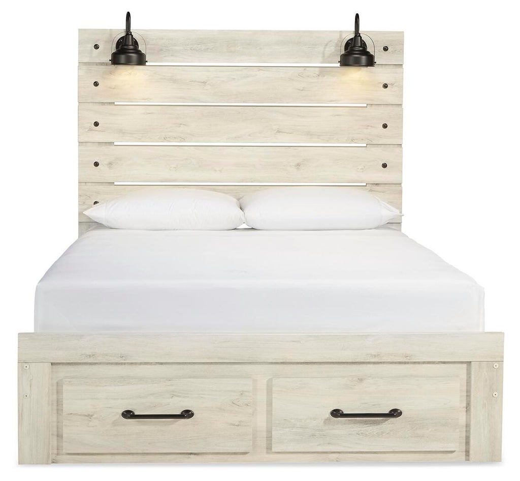 Cambeck Whitewash Queen Panel Storage Bed, Dresser, Mirror, Chest and 2 Nightstands