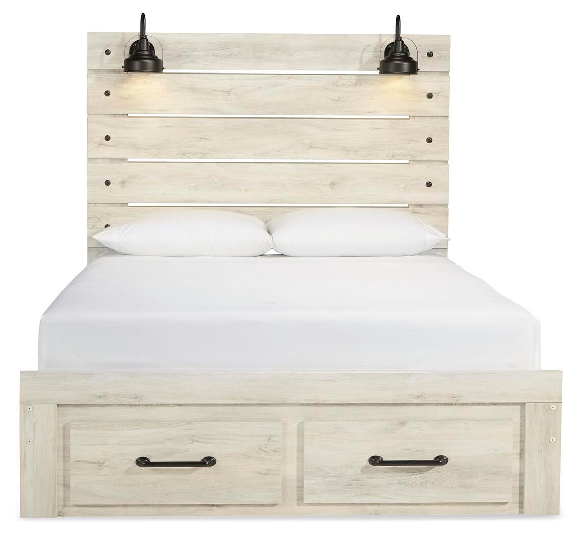 Cambeck Whitewash Queen Panel Storage Bed, Dresser, Mirror, Chest and 2 Nightstands