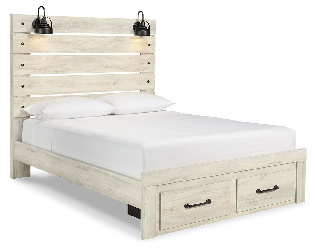 Cambeck Whitewash Queen Panel Storage Bed, Dresser, Mirror, Chest and 2 Nightstands
