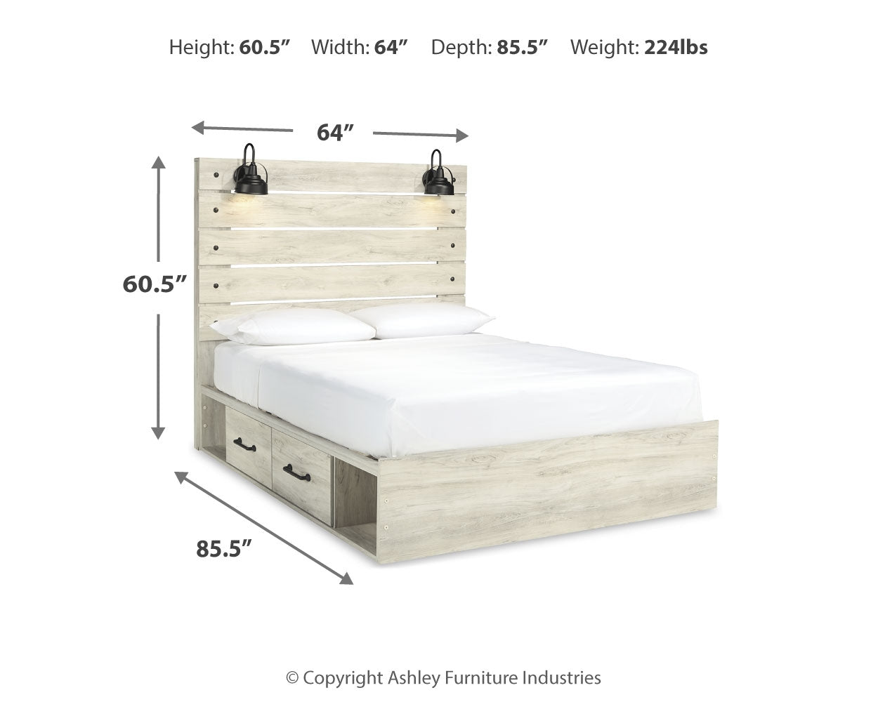 Cambeck Whitewash Queen Panel Storage Bed, Dresser, Mirror, Chest and Nightstand