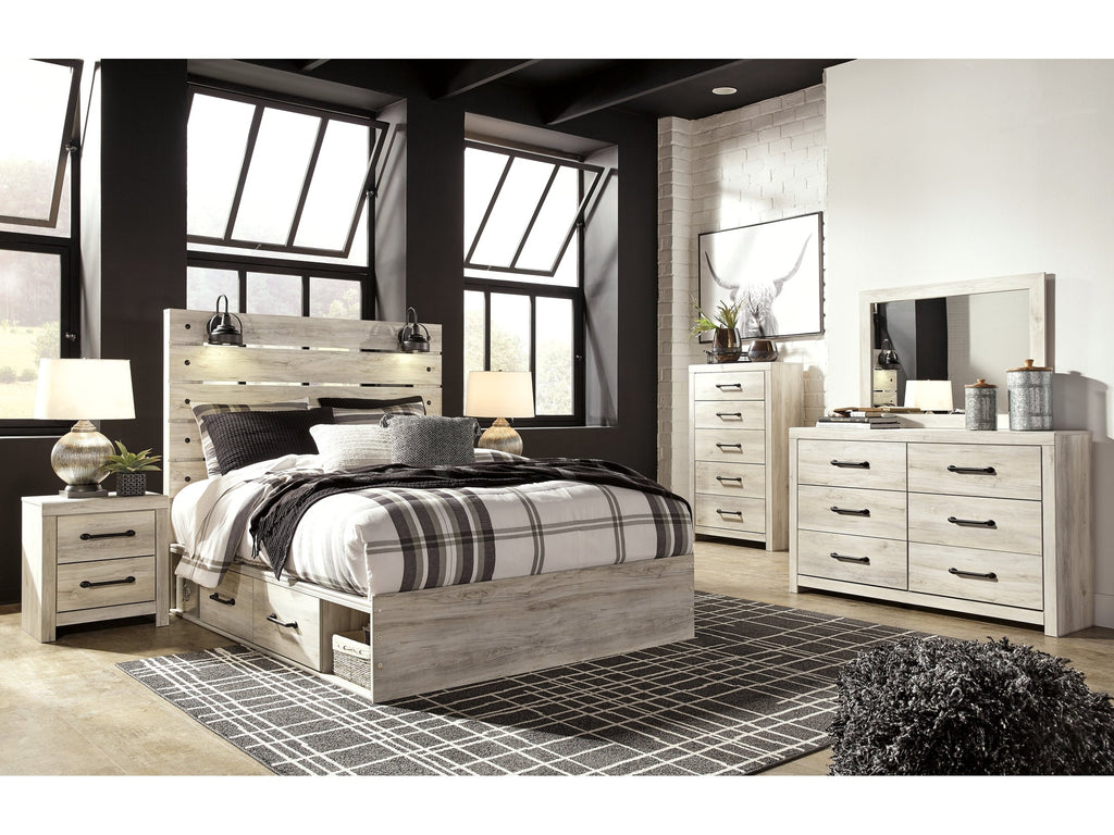Cambeck Whitewash Queen Panel Storage Bed, Dresser, Mirror, Chest and Nightstand
