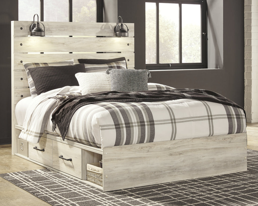 Cambeck Whitewash Queen Panel Storage Bed, Dresser, Mirror, Chest and Nightstand